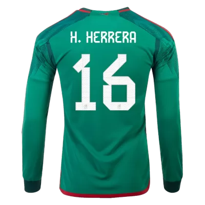 H.HERRERA #16 Mexico Home Long Sleeve Soccer Jersey 2022 Men - myjersey