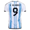 J. ALVAREZ #9 Argentina Three Stars Home Jersey 2022 Men - myjersey