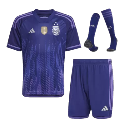 Argentina Away World Cup Kids Jerseys Full Kit 2022 - Three Stars - myjersey